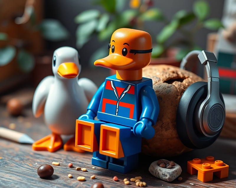 headphones, lego, duck, potato, boot, gingerbread