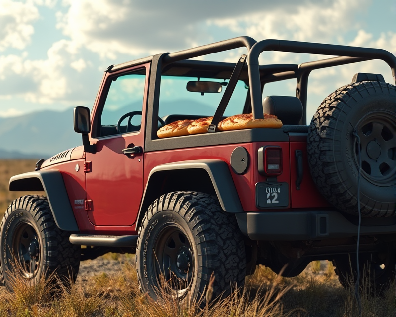 headphones, pie, jeep