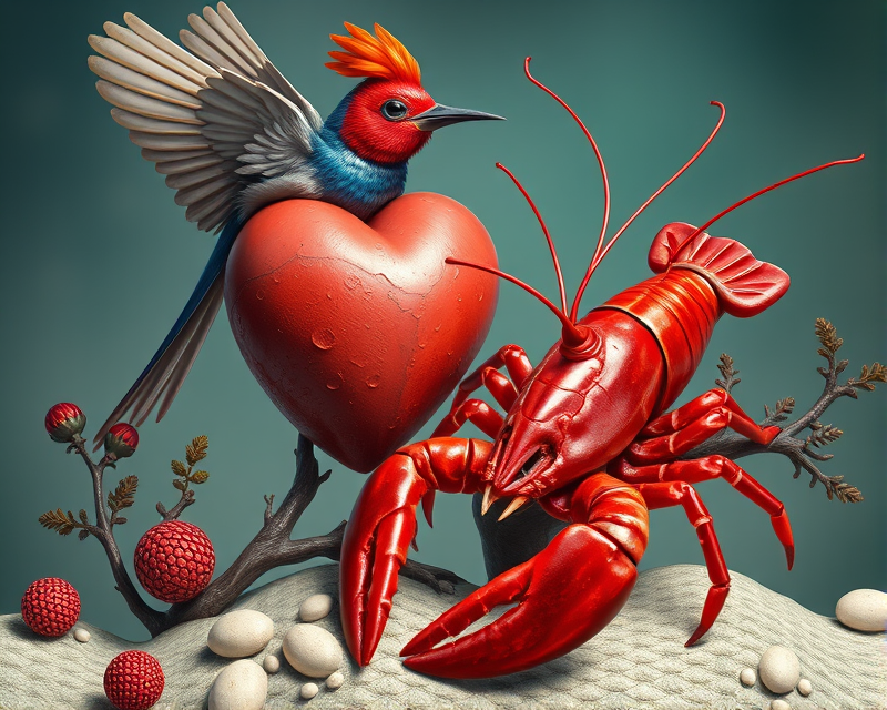 heart, bird, lobster