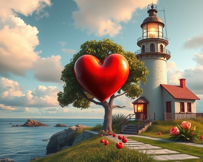 heart, lighthouse, tree, lamp, peach