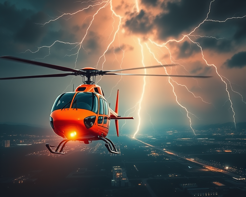 helicopter, orange, lightning