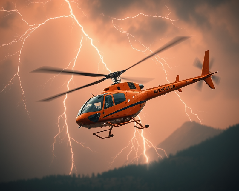 helicopter, orange, lightning