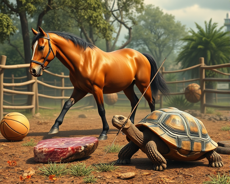 horse, bicycle, steak, tortoise, basketball