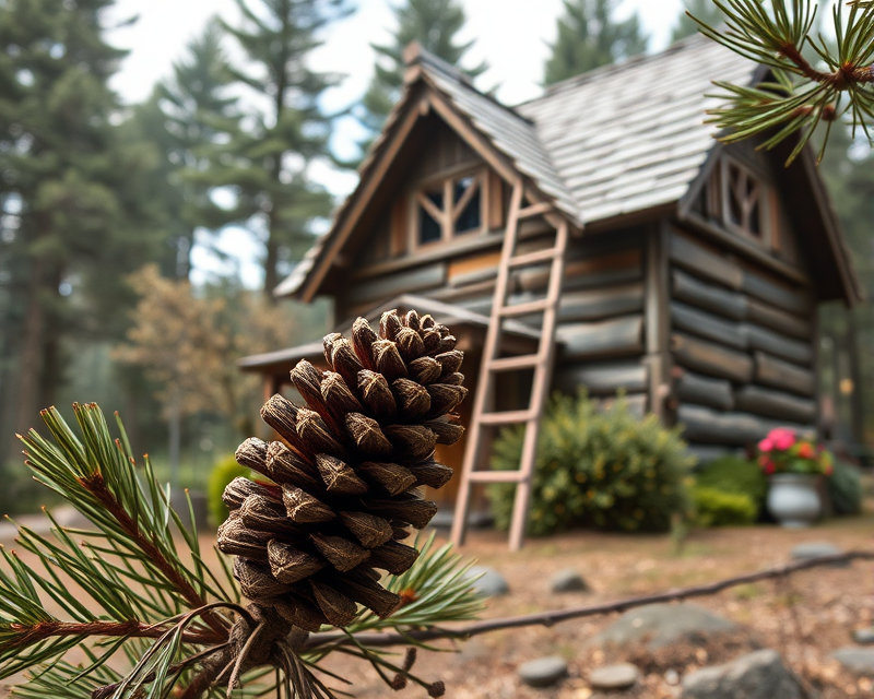 house, ladder, pinecone