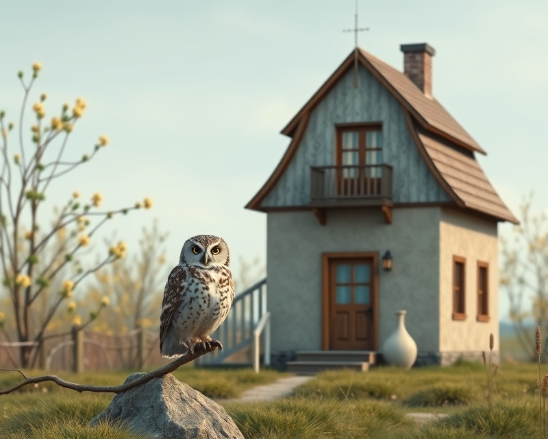 house, vase, owl