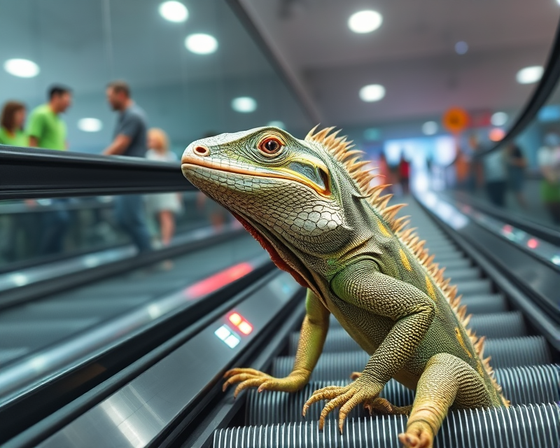 iguana, escalator