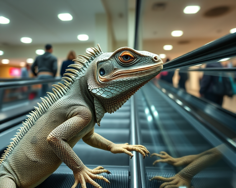 iguana, escalator