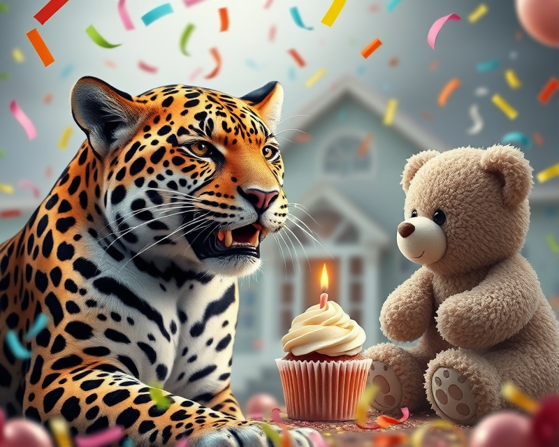 jaguar, confetti, house, cupcake, bear