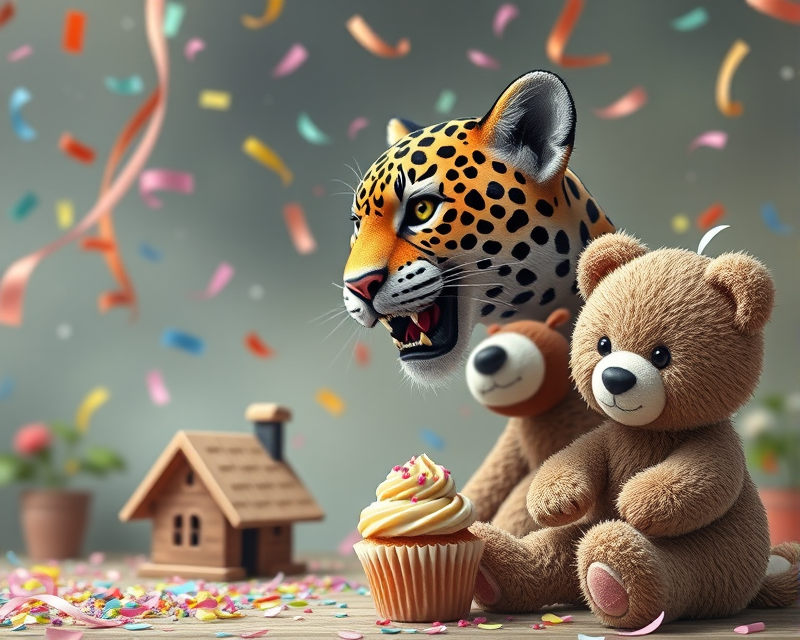 jaguar, confetti, house, cupcake, bear