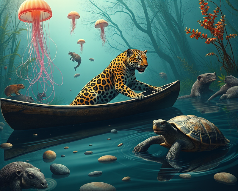 jaguar, jellyfish, canoe, beaver, tortoise