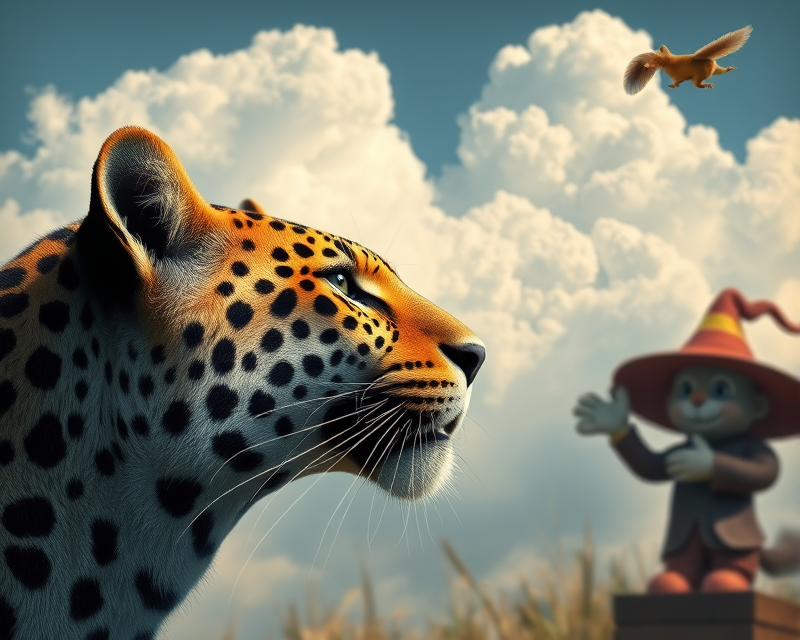 jaguar, squirrel, eye, scarecrow, cloud