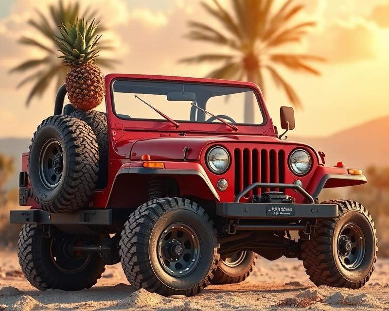 jeep, pineapple, red