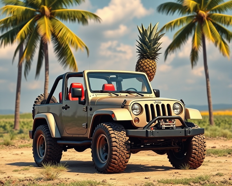 jeep, pineapple, red