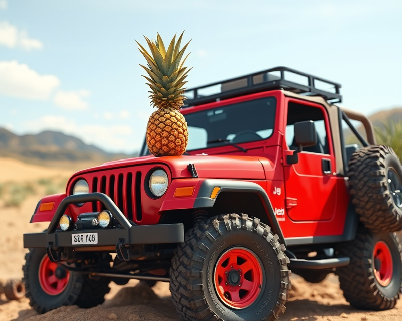 jeep, red, pineapple