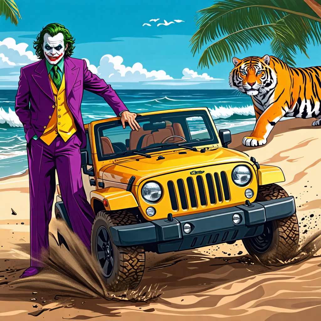 joker, beach, tiger, jeep, football