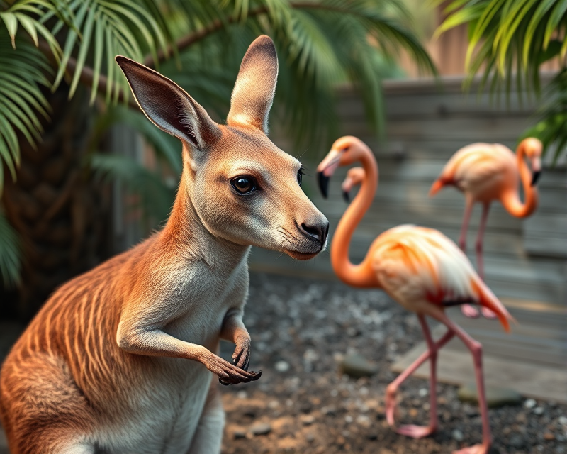 kangaroo, flamingo