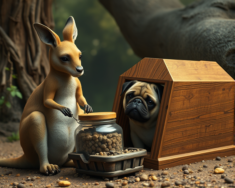 kangaroo, jar, coffin, pug