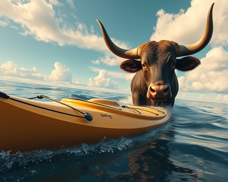 kayak, bull, coffee