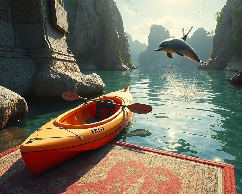 kayak, dolphin, carpet