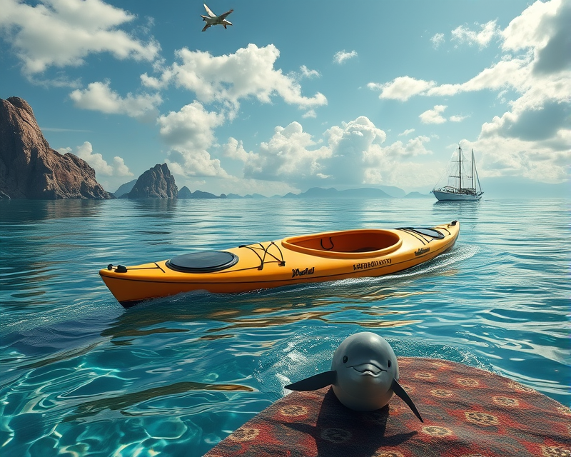 kayak, dolphin, carpet