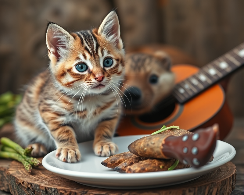 kitten, asparagus, beaver, plate, guitar