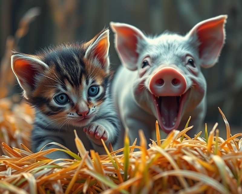 kitten, pig, zombie, rice