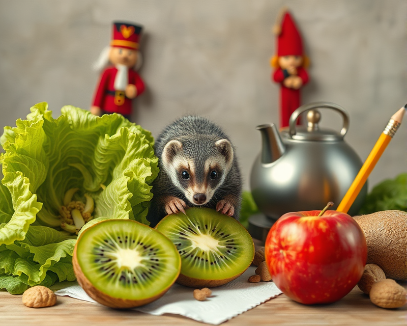 kiwi, lettuce, napkin, ferret, jeep, kettle, pencil, nutcracker, peanut, apple