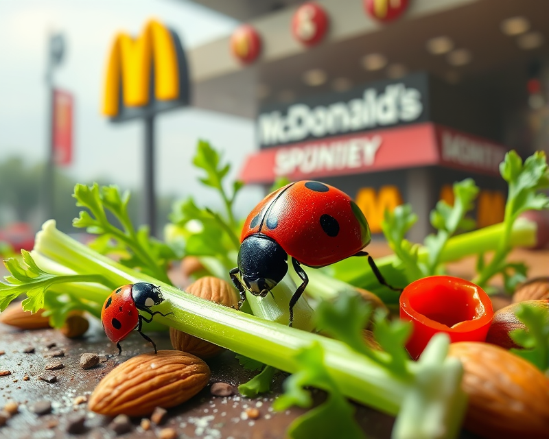 ladybug, celery, chocolate, mcdonalds, pepperoni, almond