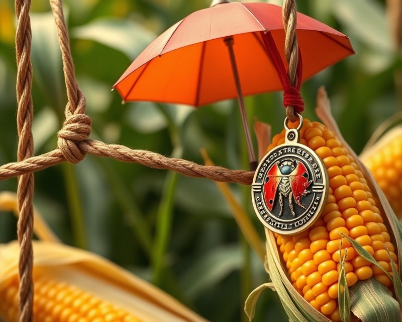 ladybug, rope, umbrella, medal, corn