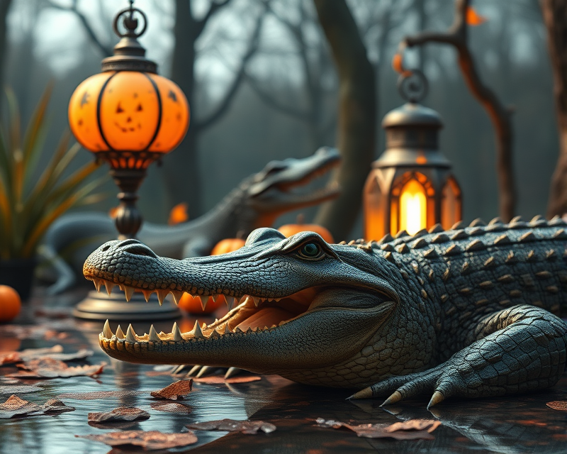 lamp, halloween, crocodile