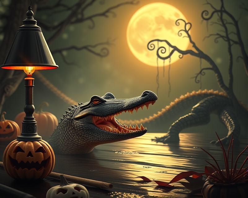 lamp, halloween, crocodile