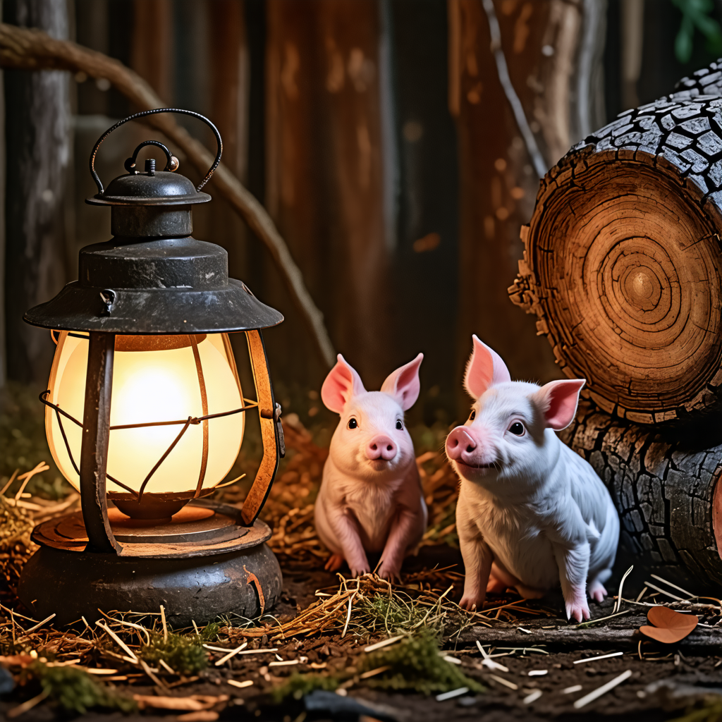 lamp, piglet, tire, owl, log