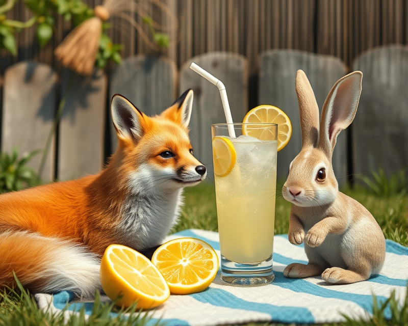 lemonade, fox, kite, towel, bunny