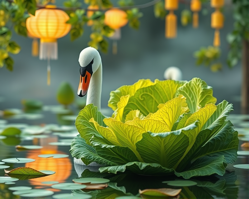 lettuce, lantern, swan