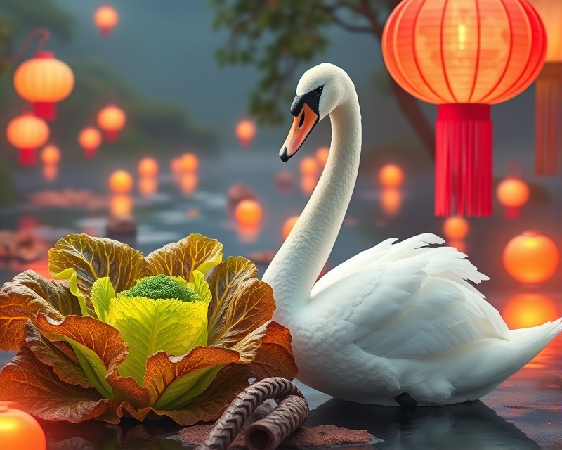 lettuce, lantern, swan