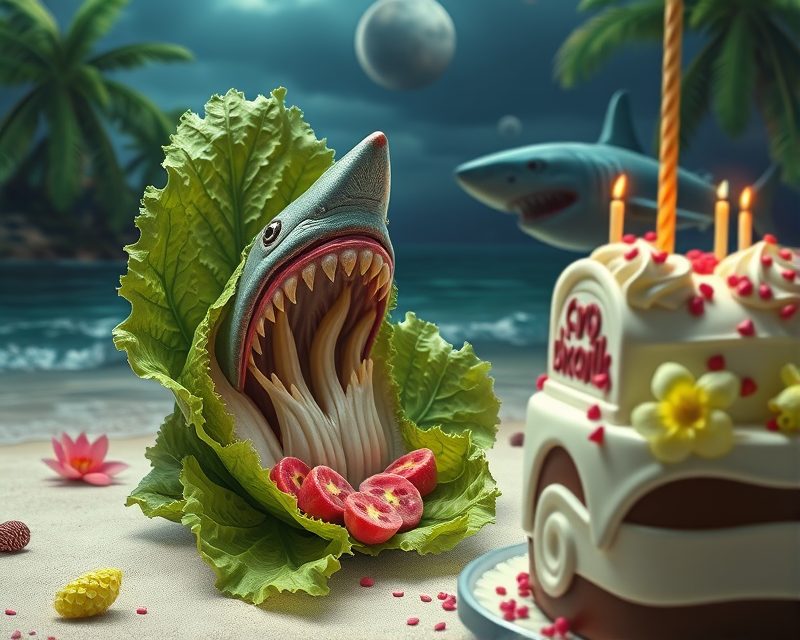 lettuce, tattoo, beach, shark, cake