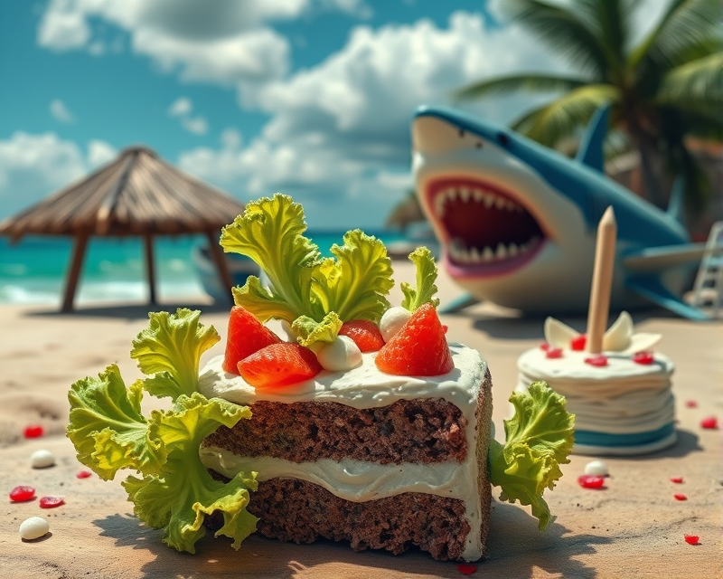 lettuce, tattoo, beach, shark, cake