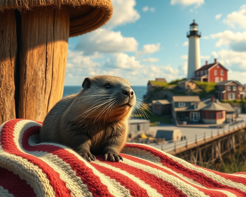 lighthouse, beaver, hat, rug