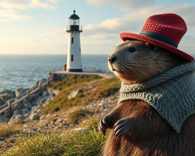 lighthouse, beaver, hat, rug