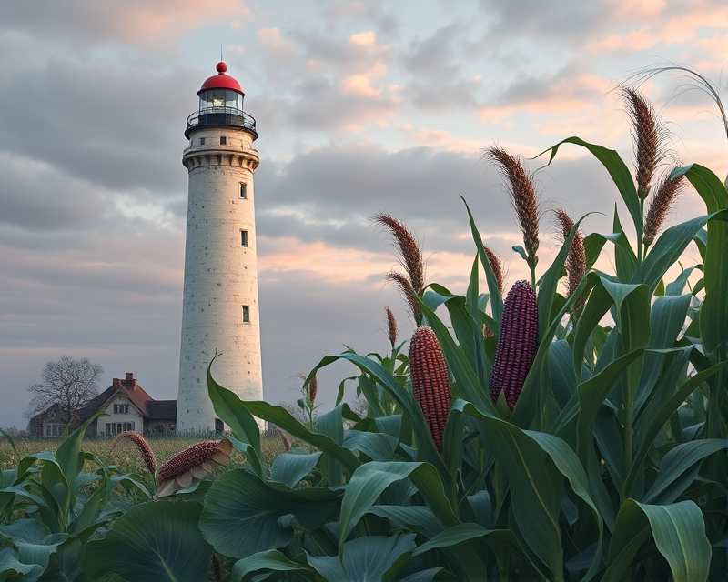 lighthouse, cabbage, corn