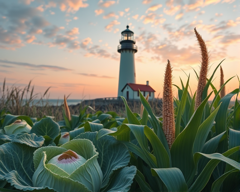 lighthouse, cabbage, corn