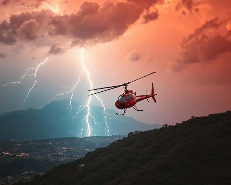 lightning, orange, helicopter