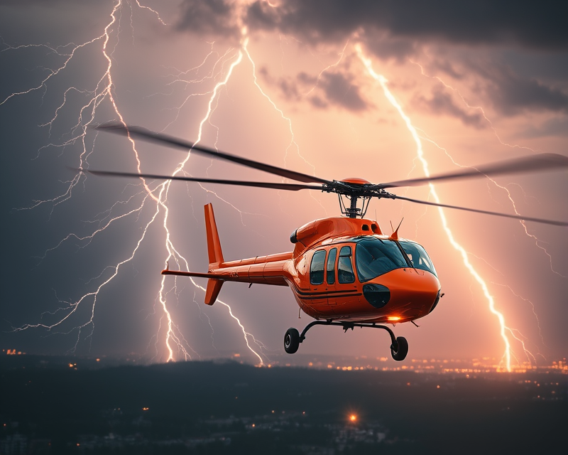 lightning, orange, helicopter