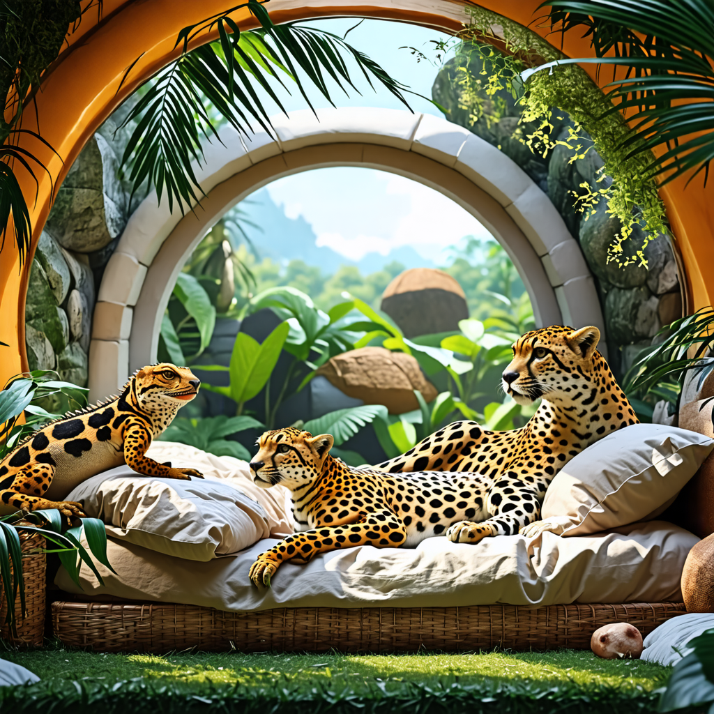 lizard, bed, igloo, cheetah