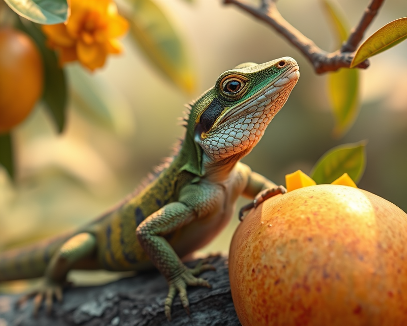 lizard, mango