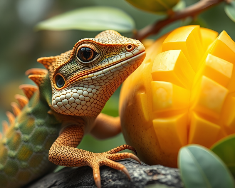 lizard, mango