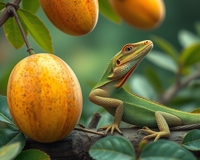 lizard, mango