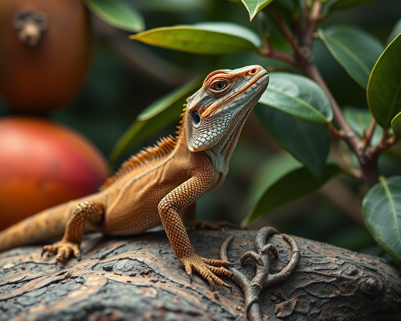 lizard, mango