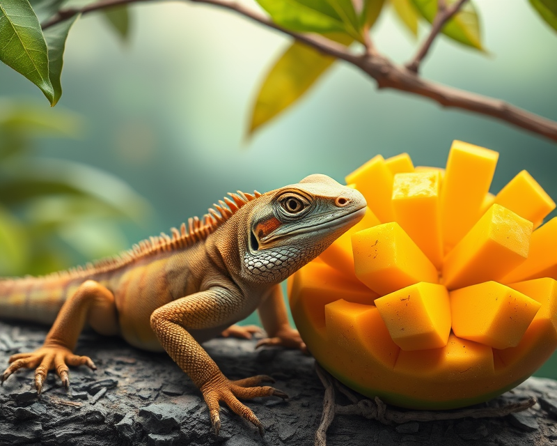 lizard, mango