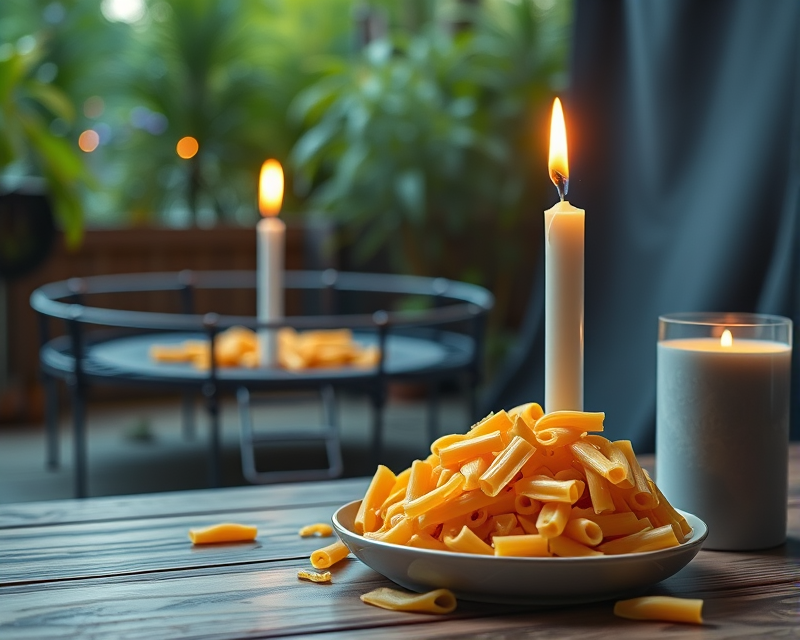 macaroni, trampoline, candle